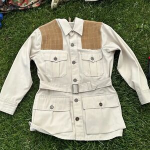 Vtg 10-X Sport Clothing Shooting Jacket Tan Belted Hunting Coat Mens 40